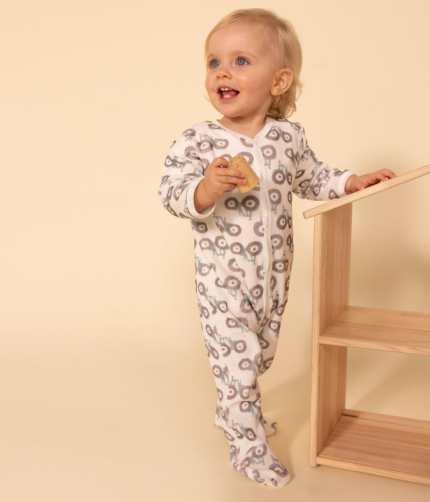 Pyjama bébé tracteurs en velours MARSHMALLOW/MULTICO A083S01 | Petit Bateau