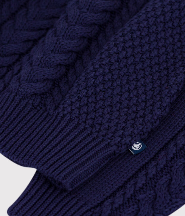 Pull col camionneur enfant en coton uni bleu marine