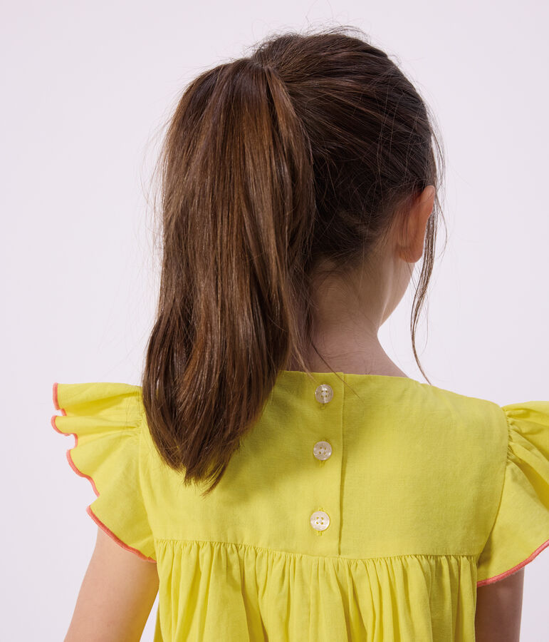 Robe enfant manches courtes en coton jaune