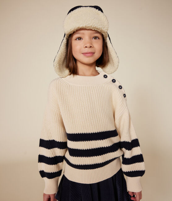 Pull en coton enfant fille blanc AVALANCHE/bleu SMOKING