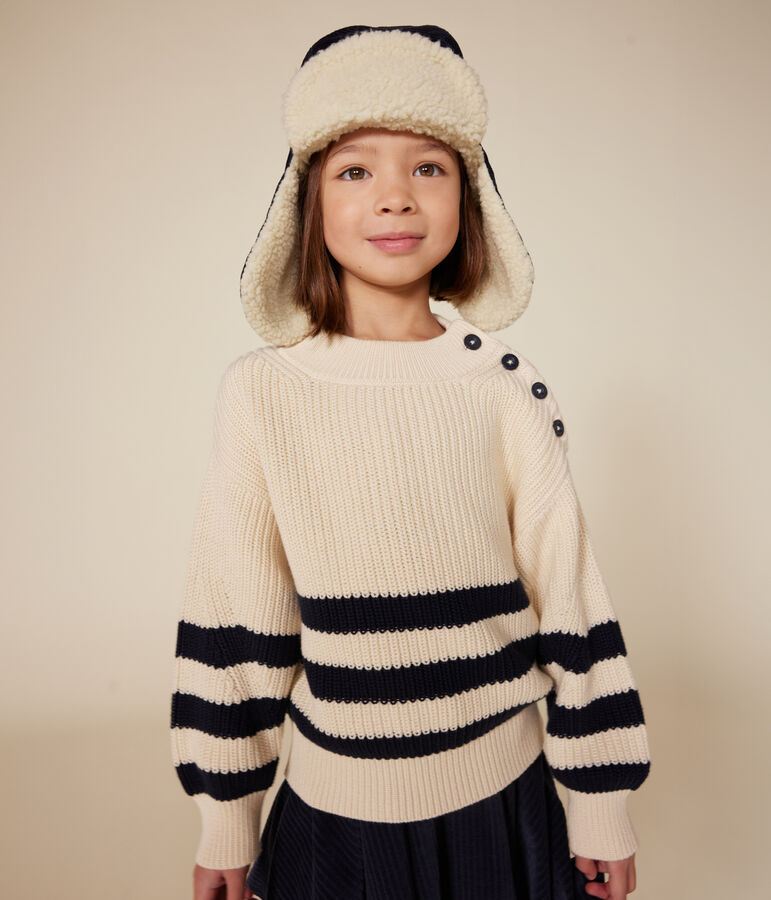 Pull en coton enfant fille blanc AVALANCHE/bleu SMOKING