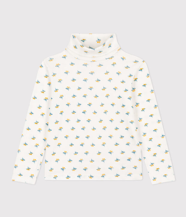 Sous-pull imprim&eacute; fleuri en coton enfant fille blanc/multicouleur