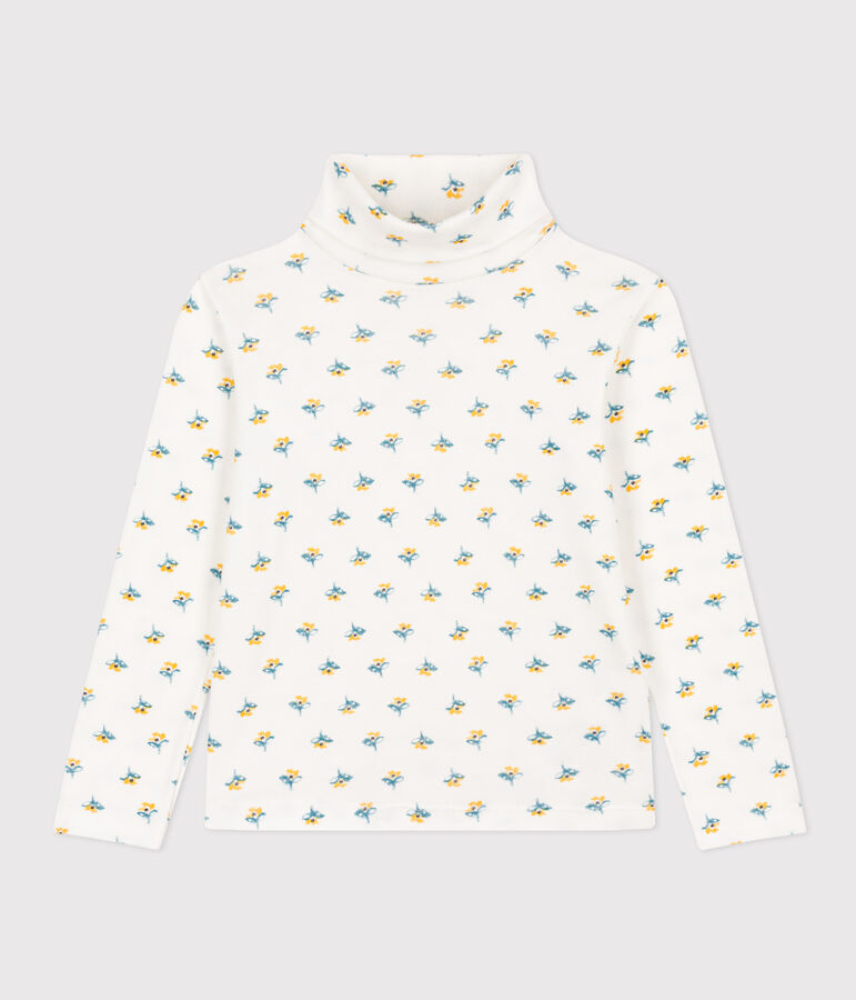 Sous-pull imprim&eacute; fleuri en coton enfant fille blanc MARSHMALLOW/blanc MULTICO