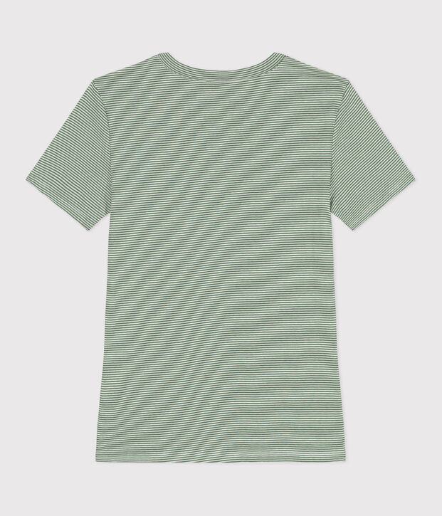 Tee-shirt Femme l'Iconique en coton ray&eacute; vert/blanc