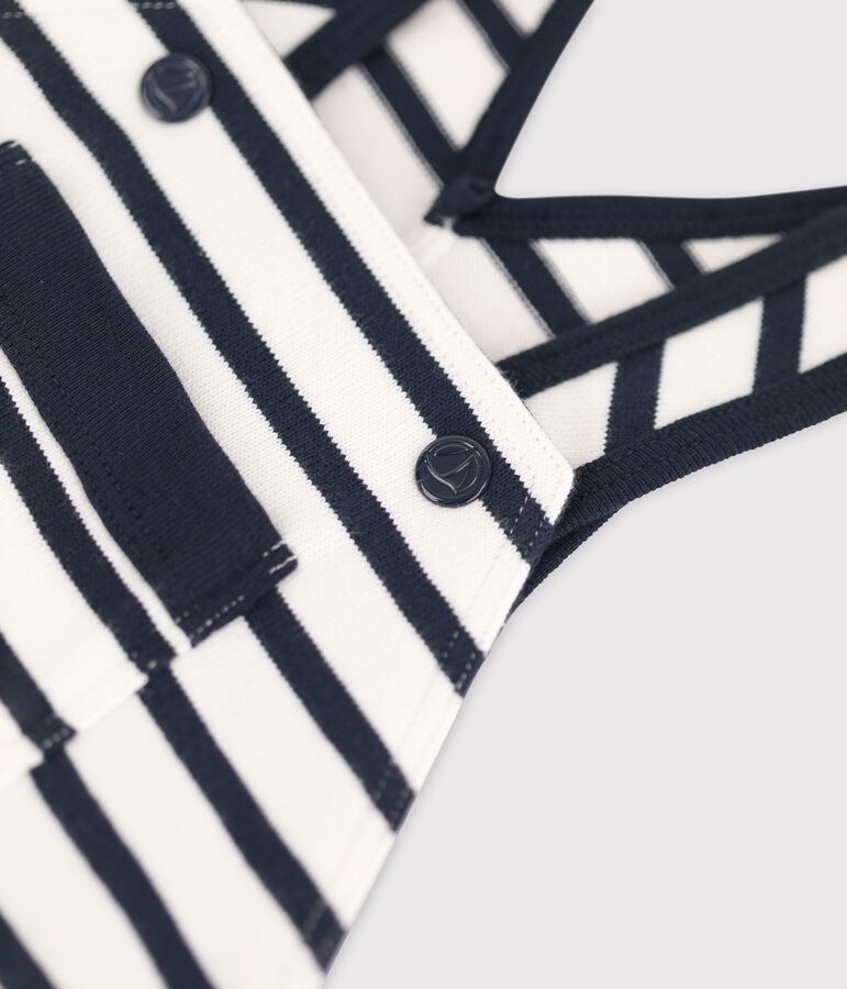 Salopette longue en jersey bio b&eacute;b&eacute; blanc MARSHMALLOW/bleu SMOKING