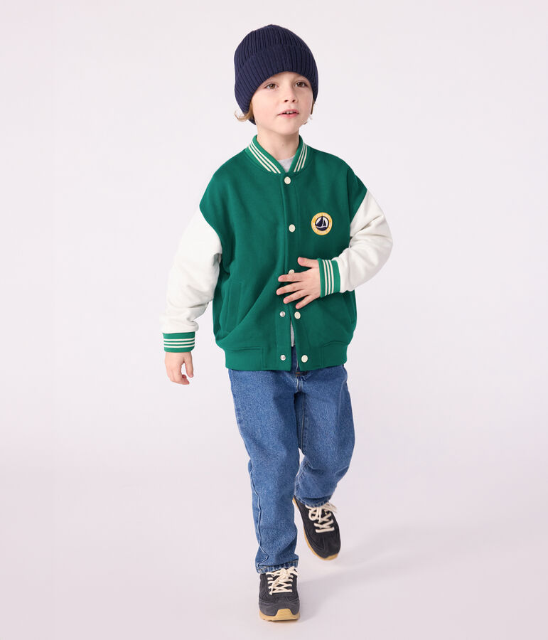 Veste teddy enfant en coton uni vert EVERGREEN/ MILK