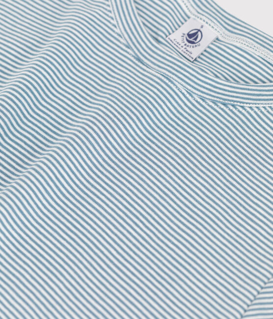 Tee-shirt L'ICONIQUE col rond en coton bio Femme bleu ROVER/blanc MARSHMALLOW