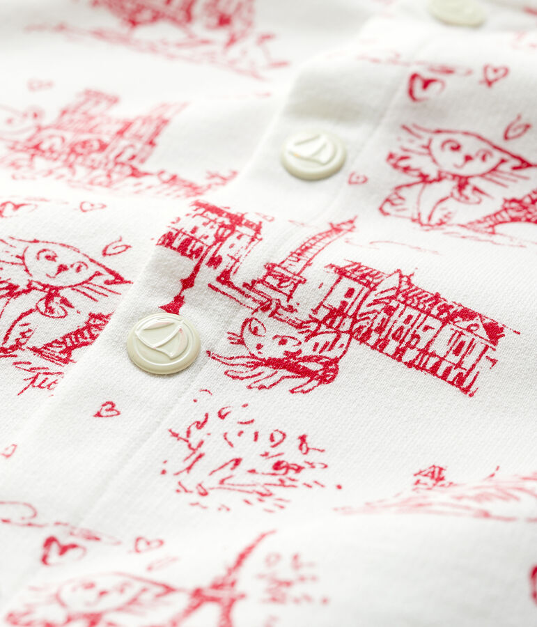Cardigan imprim&eacute; en molleton b&eacute;b&eacute; fille blanc/rouge