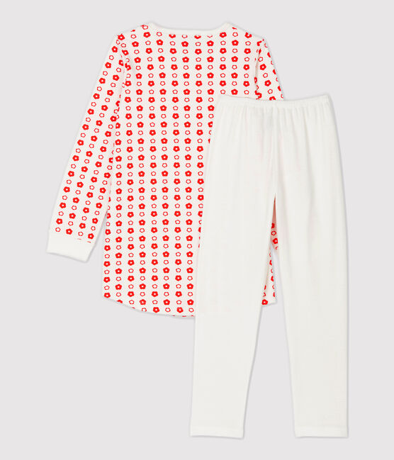 Chemise de nuit imprimé fleurs graphiques petite fille en molleton blanc MARSHMALLOW/ SPICY