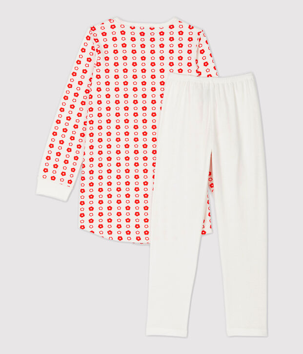 Chemise de nuit imprim&eacute; fleurs graphiques petite fille en molleton blanc/rouge