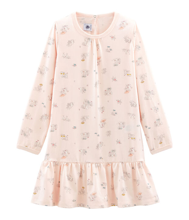 Chemise de nuit petite fille en coton fin rose/multicouleur