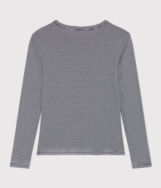 Tee-shirt L'ICONIQUE col rond en coton Femme bleu SMOKING/blanc MARSHMALLOW