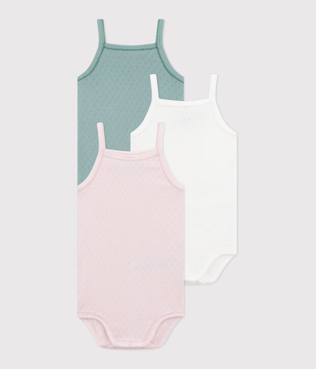 Lot de 3 bodies bretelles en coton uni b&eacute;b&eacute; multicouleur