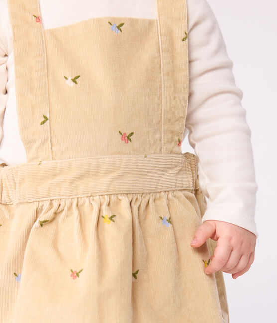 Robe bébé en velours côtelé brodé de fleurs beige CAJOU/ MULTICO