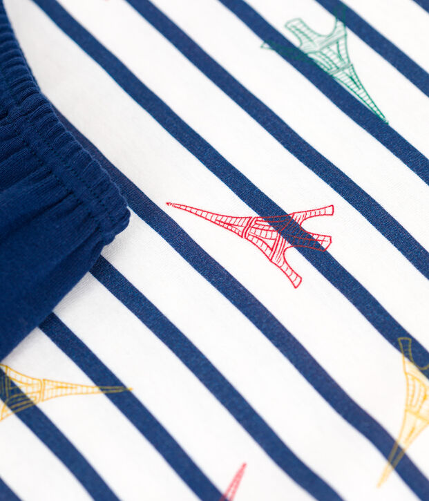 Pyjama short enfant en coton imprim&eacute; Paris bleu/multicouleur