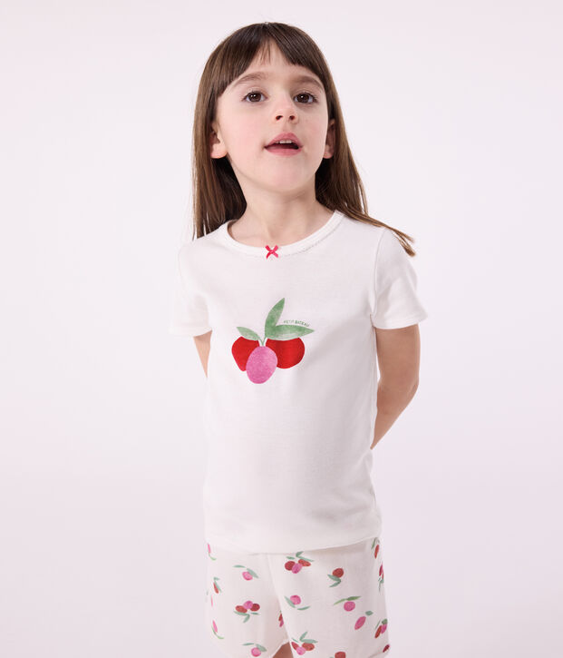 Pyjama short enfant en coton imprim&eacute; fruits blanc/multicouleur