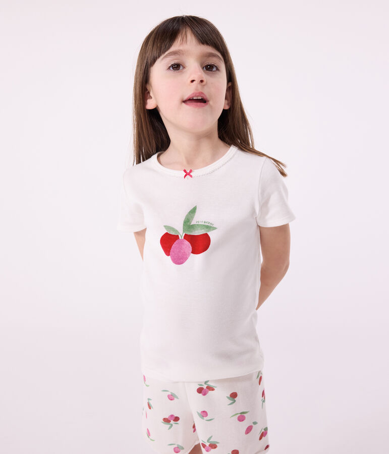 Pyjama short enfant en coton imprim&eacute; fruits blanc MARSHMALLOW/blanc MULTICO