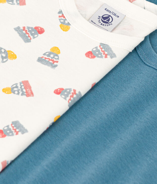 Lot de 2 tee shirts manches longues bonnet en coton petit gar&ccedil;on multicouleur