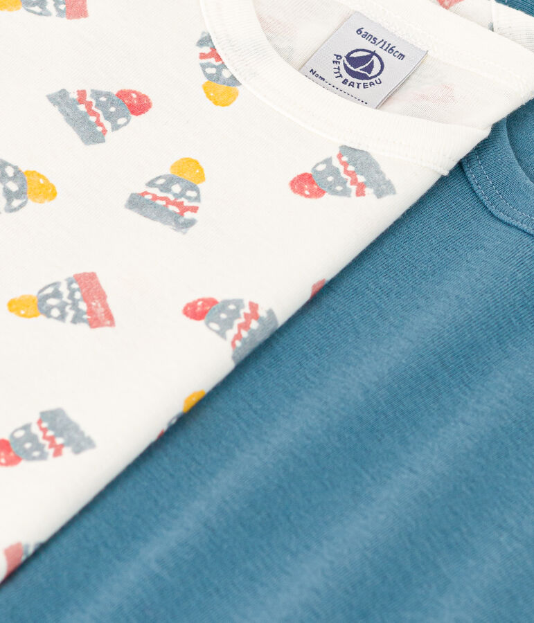 Lot de 2 tee shirts manches longues bonnet en coton petit gar&ccedil;on multicouleur