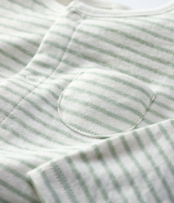 Combinaison longue rayée en tubique bio bébé blanc MARSHMALLOW/ HERBIER