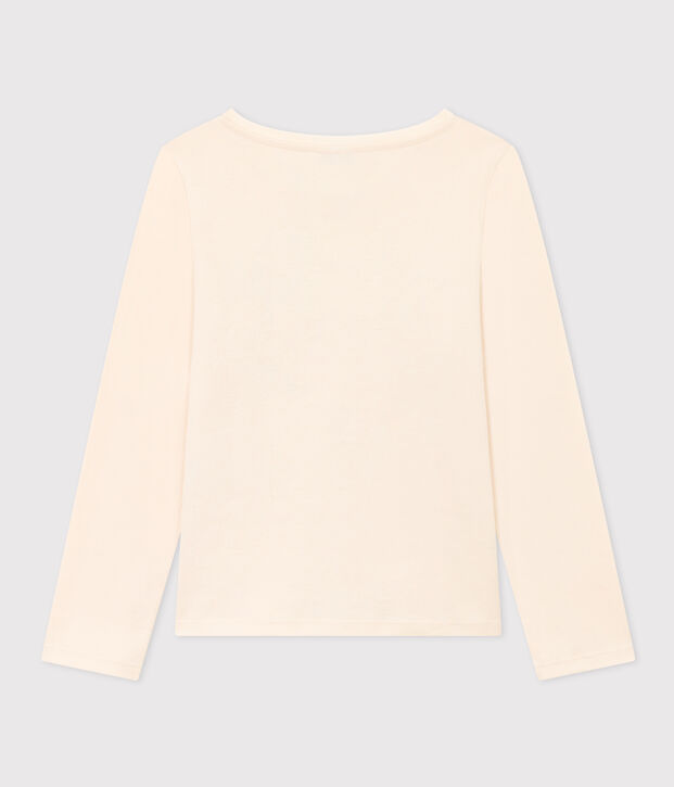 Tee-shirt manches longues en coton enfant fille &eacute;cru/bleu