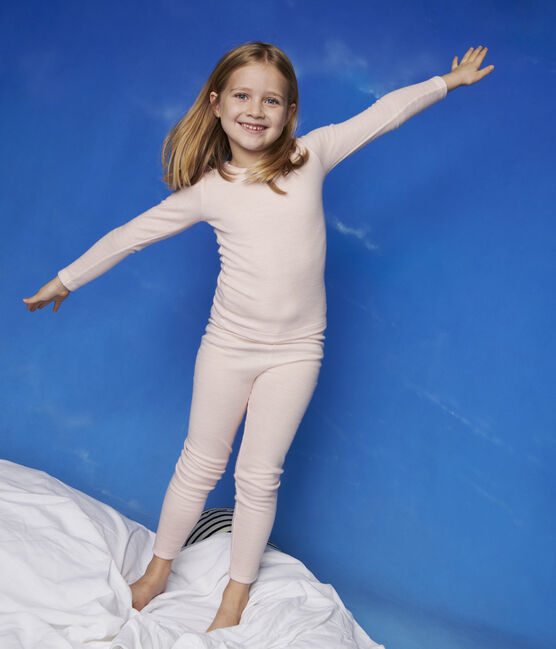 Legging laine et coton milleraies petite fille rose CHARME/blanc MARSHMALLOW