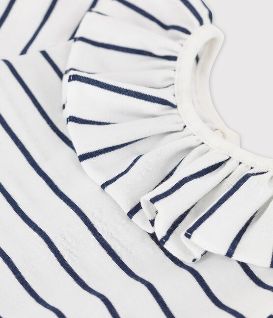 Blouse manches courtes rayée en jersey bébé blanc MARSHMALLOW/bleu SMOKING