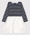 Robe manches longues coton et tulle enfant fille bleu SMOKING/blanc MARSHMALLOW
