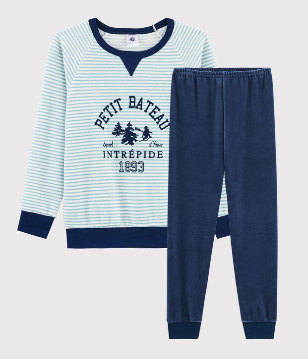 Pyjama motif yeti en velours petit gar&ccedil;on bleu/multicouleur