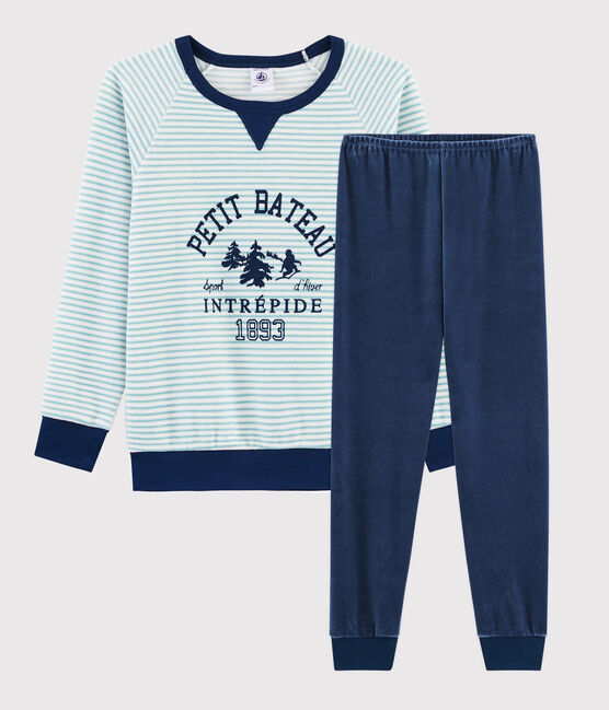 Pyjama motif yeti en velours petit garçon bleu MEDIEVAL/blanc MULTICO