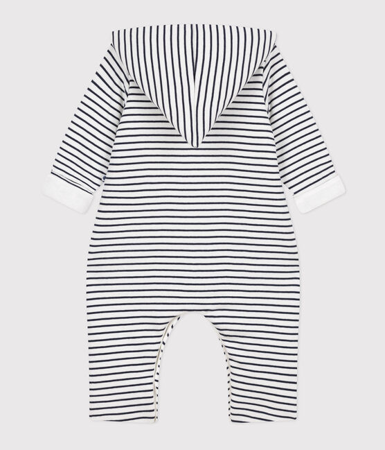 Combinaison longue ouatinée à capuche en coton bébé blanc MARSHMALLOW/bleu SMOKING
