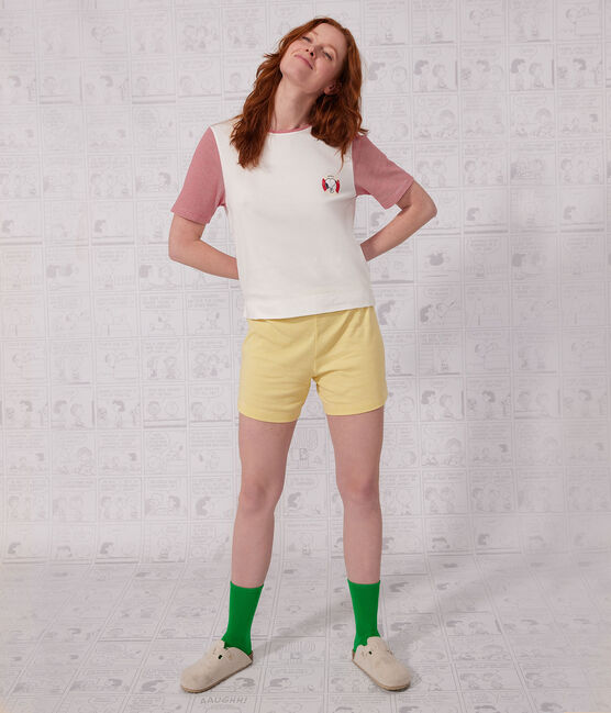 Pyjacourt Petit Bateau X Snoopy femme en coton blanc MARSHMALLOW/blanc MULTICO