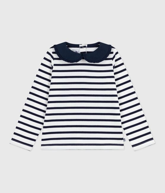 Marinière enfant en coton blanc MARSHMALLOW/bleu SMOKING