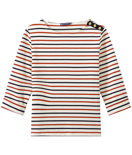 Marinière femme tricolore en jersey lourd beige COQUILLE/bleu SMOKING/ TERKUIT