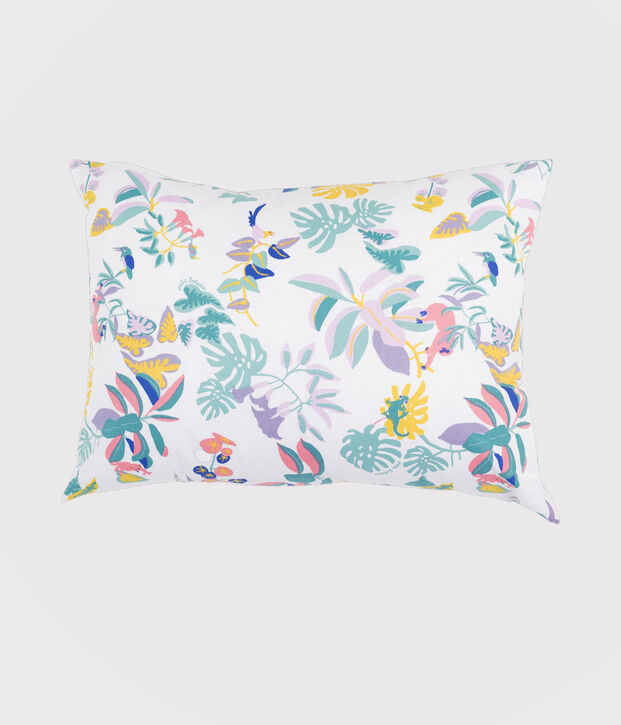 Coussin imprim&eacute; jungle en popeline blanc/multicouleur