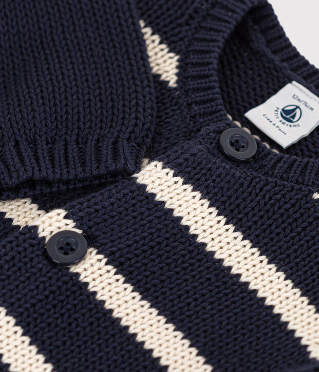 Cardigan b&eacute;b&eacute; en tricot de coton ray&eacute; bleu/&eacute;cru