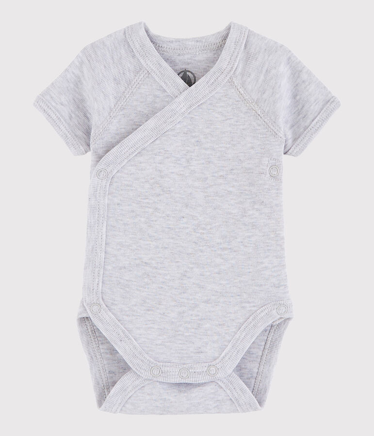 Body crois&eacute; manches courtes b&eacute;b&eacute; fille-gar&ccedil;on gris POUSSIERE CHINE