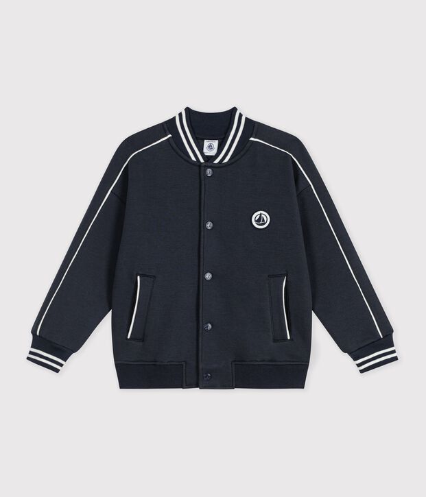 Veste teddy enfant en coton uni bleu marine