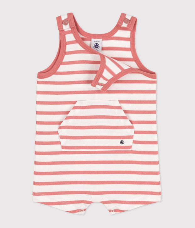 Combinaison courte b&eacute;b&eacute; en jersey &eacute;pais blanc/rose