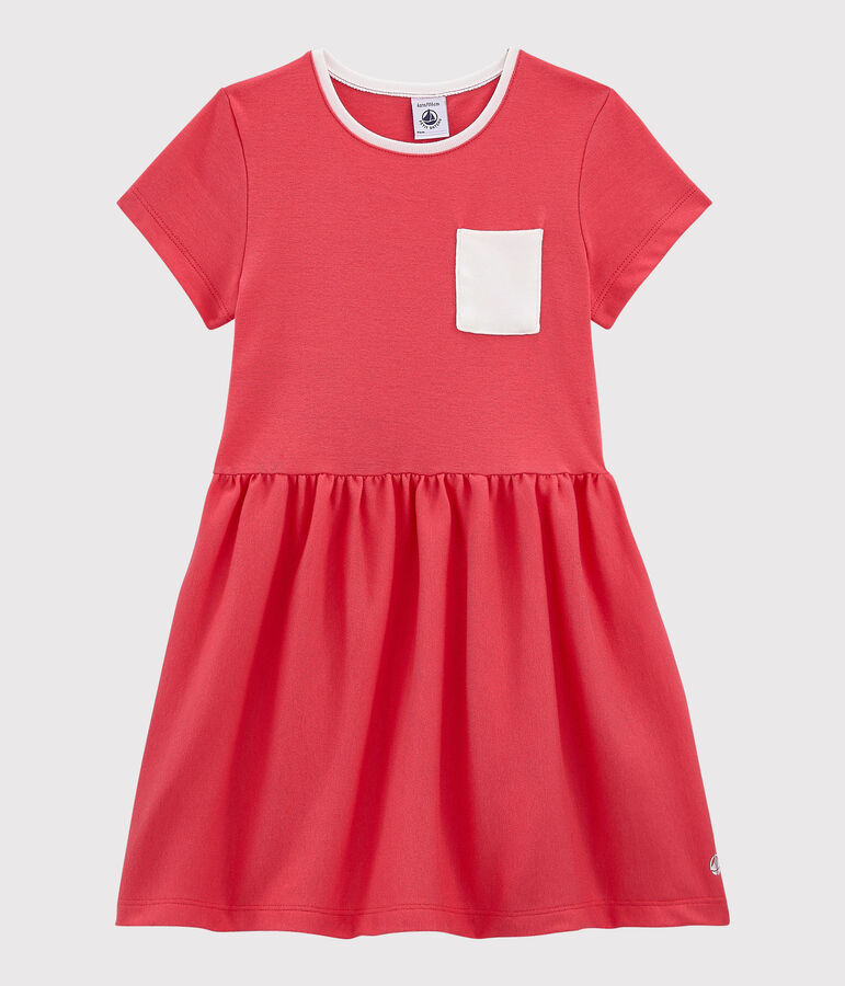 Robe manches courtes en coton enfant fille rose