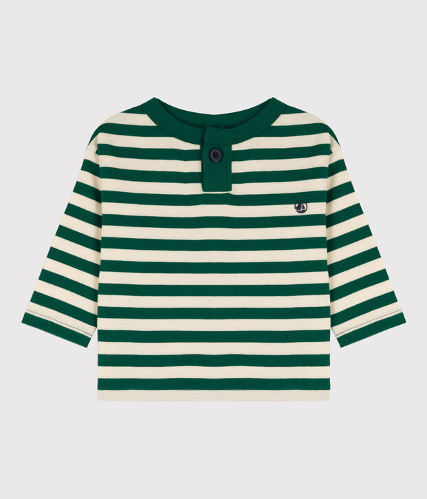 Tee-shirt manches longues b&eacute;b&eacute; en coton vert/&eacute;cru