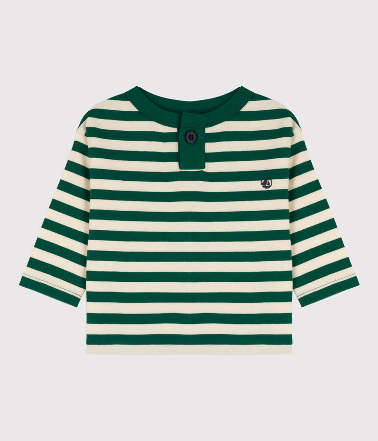 Tee-shirt manches longues b&eacute;b&eacute; en coton vert/&eacute;cru