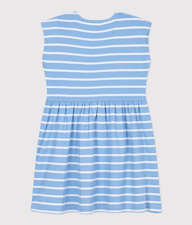 Robe sans manches enfant en coton &agrave; rayures bleu/blanc