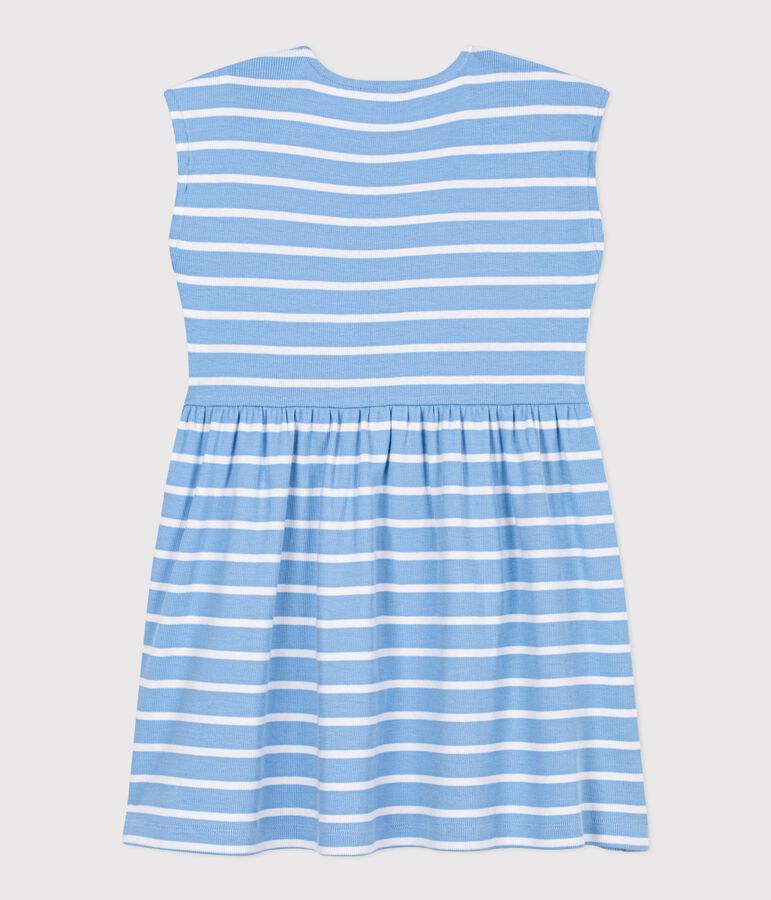 Robe sans manches enfant en coton &agrave; rayures bleu/blanc