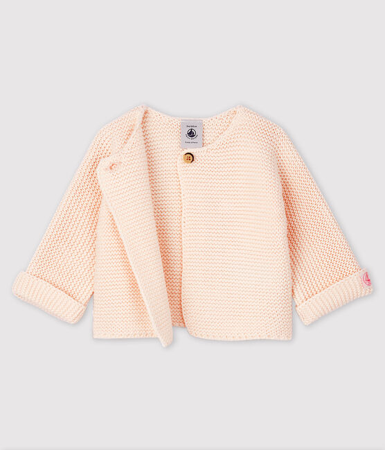 Cardigan en tricot de coton biologique bébé rose FLEUR