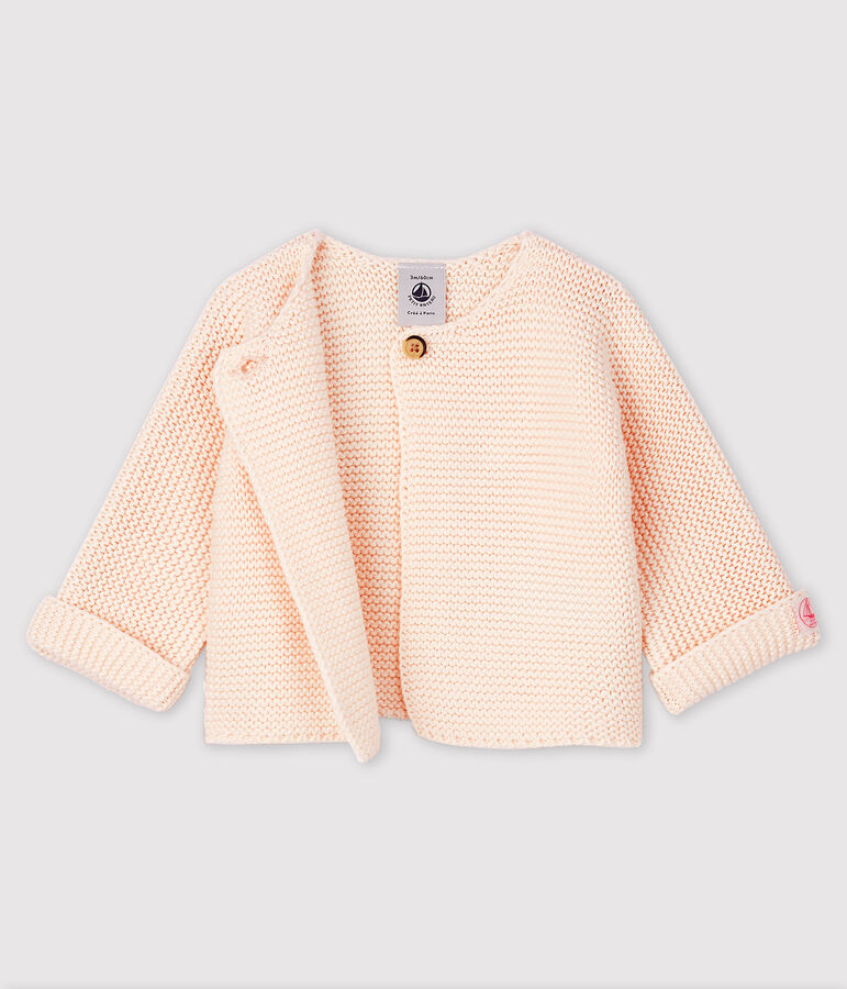 Cardigan en tricot de coton biologique b&eacute;b&eacute; rose FLEUR