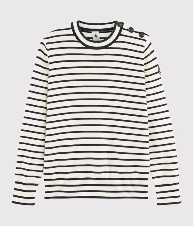 Pull marin coton Femme blanc/bleu