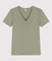 Tee-shirt L'ICONIQUE col V en coton Femme vert MARECAGE
