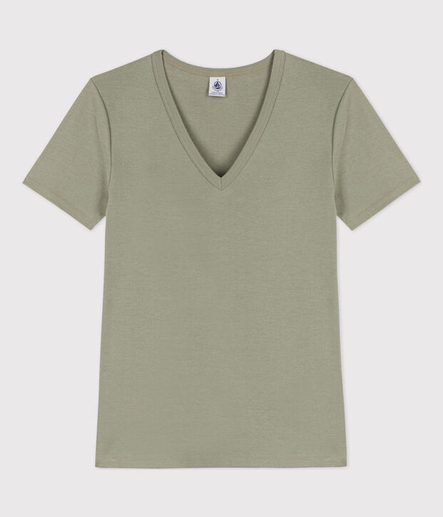 Tee-shirt L'ICONIQUE col V en coton Femme vert