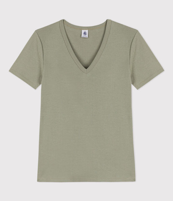Tee-shirt L'ICONIQUE col V en coton Femme vert MARECAGE